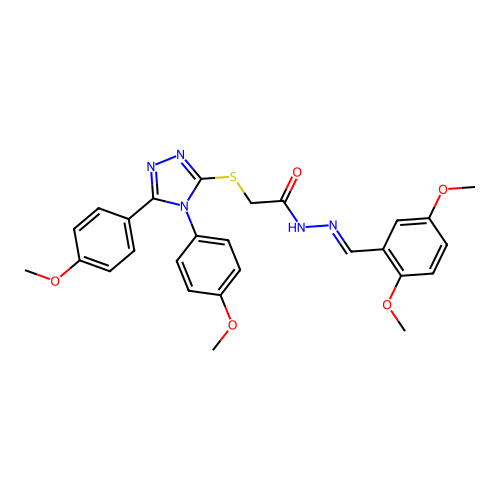2-{[4,5-bis(4-methoxyphenyl)-4H-1,2,4-triazol-3-yl]sulfanyl}-N'-[(E)-(2,5-dimethoxyphenyl)methylidene]acetohydrazide structure