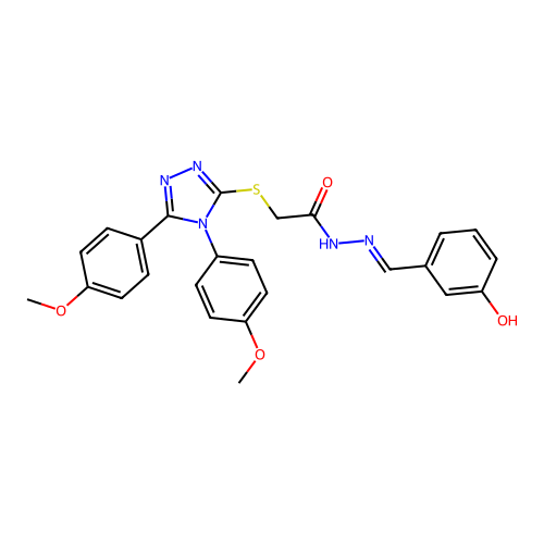2-{[4,5-bis(4-methoxyphenyl)-4H-1,2,4-triazol-3-yl]sulfanyl}-N'-[(E)-(3-hydroxyphenyl)methylidene]acetohydrazide structure