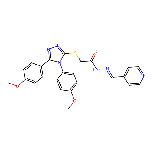 2-{[4,5-bis(4-methoxyphenyl)-4H-1,2,4-triazol-3-yl]sulfanyl}-N'-[(E)-pyridin-4-ylmethylidene]acetohydrazide structure