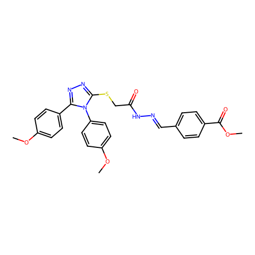 methyl 4-{(E)-[2-({[4,5-bis(4-methoxyphenyl)-4H-1,2,4-triazol-3-yl]sulfanyl}acetyl)hydrazinylidene]methyl}benzoate structure