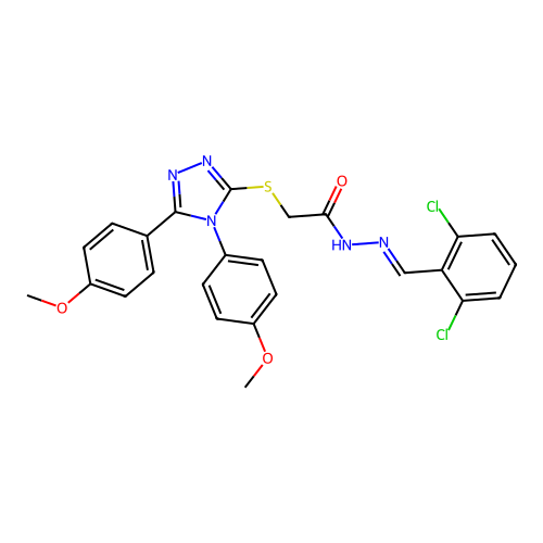 2-{[4,5-bis(4-methoxyphenyl)-4H-1,2,4-triazol-3-yl]sulfanyl}-N'-[(E)-(2,6-dichlorophenyl)methylidene]acetohydrazide structure