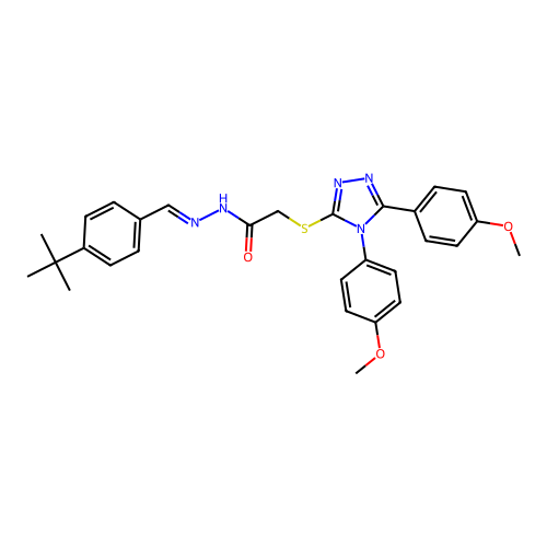 2-{[4,5-bis(4-methoxyphenyl)-4H-1,2,4-triazol-3-yl]sulfanyl}-N'-[(E)-(4-tert-butylphenyl)methylidene]acetohydrazide structure