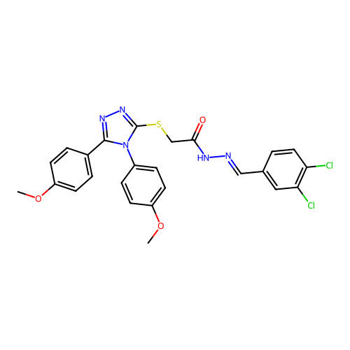 2-{[4,5-bis(4-methoxyphenyl)-4H-1,2,4-triazol-3-yl]sulfanyl}-N'-[(E)-(3,4-dichlorophenyl)methylidene]acetohydrazide structure