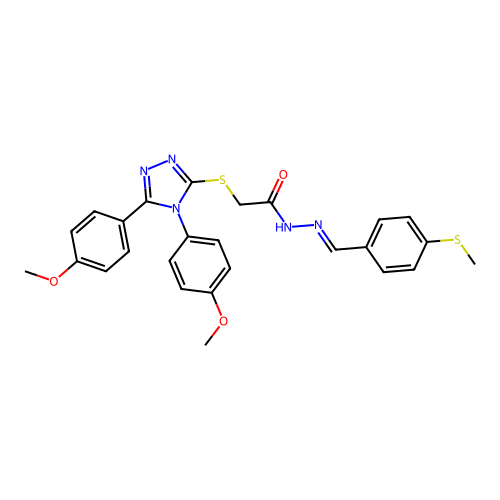 2-{[4,5-bis(4-methoxyphenyl)-4H-1,2,4-triazol-3-yl]sulfanyl}-N'-{(E)-[4-(methylsulfanyl)phenyl]methylidene}acetohydrazide structure