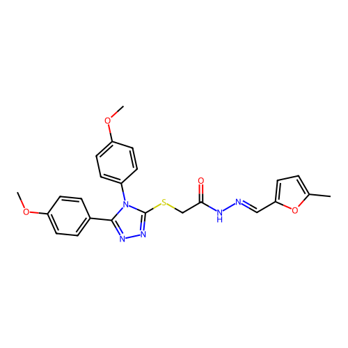 2-{[4,5-bis(4-methoxyphenyl)-4H-1,2,4-triazol-3-yl]sulfanyl}-N'-[(E)-(5-methylfuran-2-yl)methylidene]acetohydrazide structure