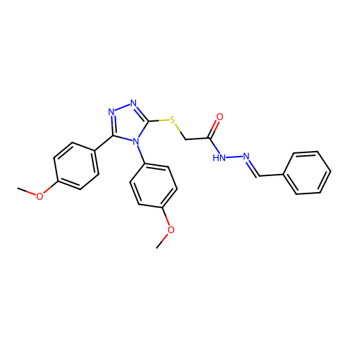 N-(benzylideneamino)-2-[[4,5-bis(4-methoxyphenyl)-1,2,4-triazol-3-yl]sulfanyl]acetamide structure