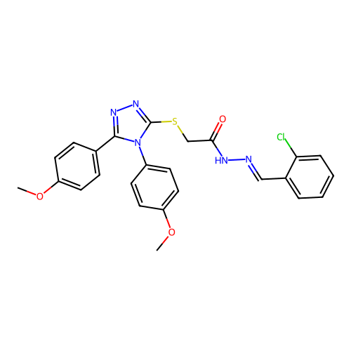 2-{[4,5-bis(4-methoxyphenyl)-4H-1,2,4-triazol-3-yl]sulfanyl}-N'-[(E)-(2-chlorophenyl)methylidene]acetohydrazide structure