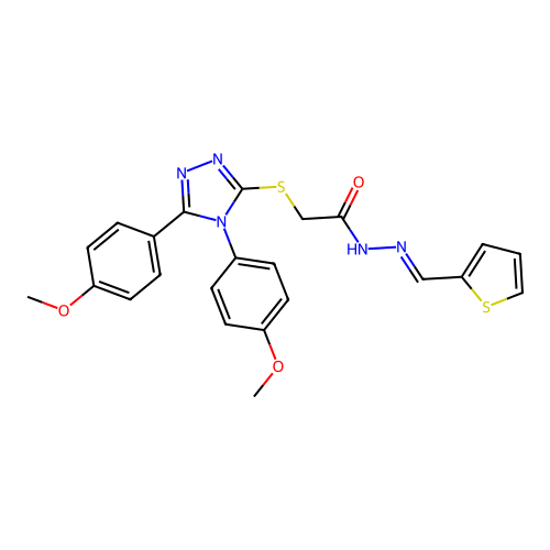 2-{[4,5-bis(4-methoxyphenyl)-4H-1,2,4-triazol-3-yl]sulfanyl}-N'-[(E)-thiophen-2-ylmethylidene]acetohydrazide structure