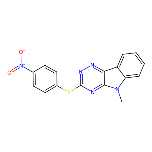 5-Methyl-3-(4-nitrophenyl)sulfanyl-[1,2,4]triazino[5,6-b]indole structure