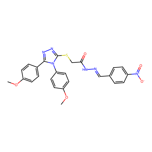 2-{[4,5-bis(4-methoxyphenyl)-4H-1,2,4-triazol-3-yl]sulfanyl}-N'-[(E)-(4-nitrophenyl)methylidene]acetohydrazide structure
