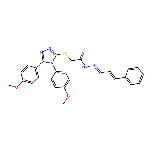 (E)-2-((4,5-bis(4-methoxyphenyl)-4H-1,2,4-triazol-3-yl)thio)-N'-((E)-3-phenylallylidene)acetohydrazide structure