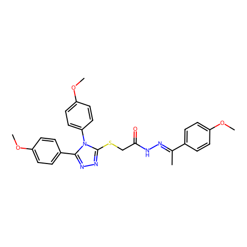 (E)-2-((4,5-bis(4-methoxyphenyl)-4H-1,2,4-triazol-3-yl)thio)-N'-(1-(4-methoxyphenyl)ethylidene)acetohydrazide structure