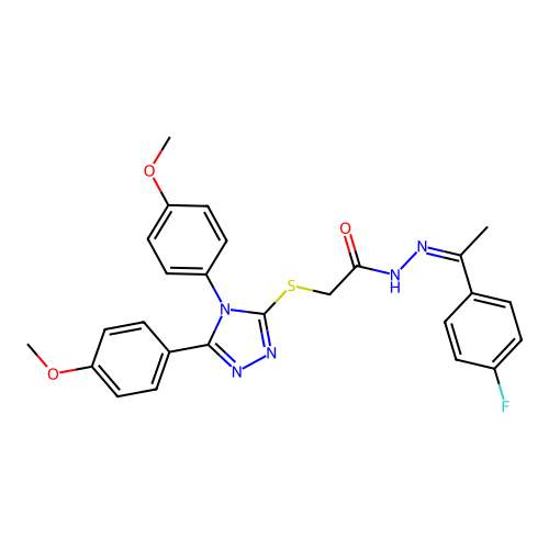 (Z)-2-((4,5-bis(4-methoxyphenyl)-4H-1,2,4-triazol-3-yl)thio)-N'-(1-(4-fluorophenyl)ethylidene)acetohydrazide structure