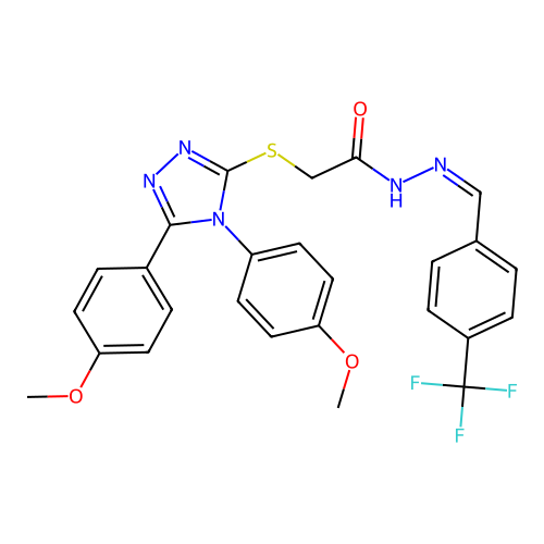 (Z)-2-((4,5-bis(4-methoxyphenyl)-4H-1,2,4-triazol-3-yl)thio)-N'-(4-(trifluoromethyl)benzylidene)acetohydrazide structure