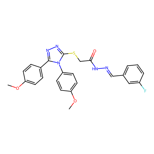 2-{[4,5-bis(4-methoxyphenyl)-4H-1,2,4-triazol-3-yl]sulfanyl}-N'-[(E)-(3-fluorophenyl)methylidene]acetohydrazide structure