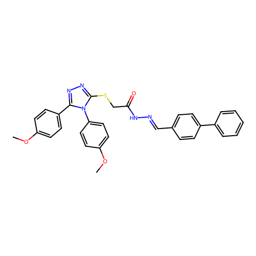 N'-[(E)-biphenyl-4-ylmethylidene]-2-{[4,5-bis(4-methoxyphenyl)-4H-1,2,4-triazol-3-yl]sulfanyl}acetohydrazide structure