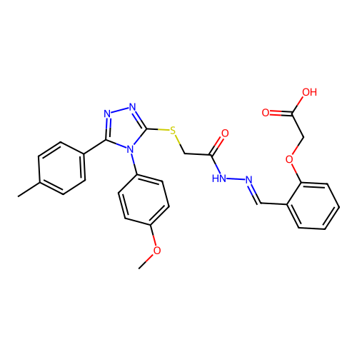 (2-{(E)-[2-({[4-(4-methoxyphenyl)-5-(4-methylphenyl)-4H-1,2,4-triazol-3-yl]sulfanyl}acetyl)hydrazinylidene]methyl}phenoxy)acetic acid structure