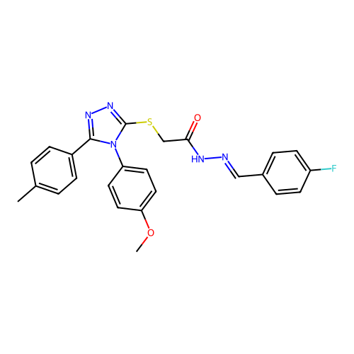 N'-[(E)-(4-fluorophenyl)methylidene]-2-{[4-(4-methoxyphenyl)-5-(4-methylphenyl)-4H-1,2,4-triazol-3-yl]sulfanyl}acetohydrazide structure