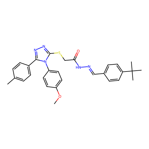 N'-[(E)-(4-tert-butylphenyl)methylidene]-2-{[4-(4-methoxyphenyl)-5-(4-methylphenyl)-4H-1,2,4-triazol-3-yl]sulfanyl}acetohydrazide structure