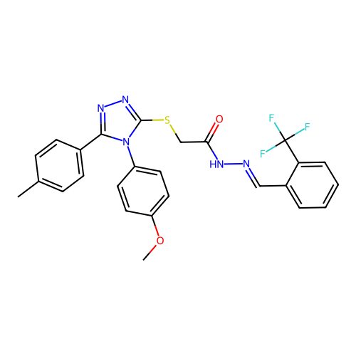 2-{[4-(4-methoxyphenyl)-5-(4-methylphenyl)-4H-1,2,4-triazol-3-yl]sulfanyl}-N'-{(E)-[2-(trifluoromethyl)phenyl]methylidene}acetohydrazide structure