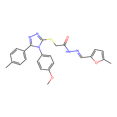 2-{[4-(4-methoxyphenyl)-5-(4-methylphenyl)-4H-1,2,4-triazol-3-yl]sulfanyl}-N'-[(E)-(5-methylfuran-2-yl)methylidene]acetohydrazide structure