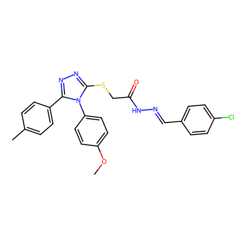N'-[(E)-(4-chlorophenyl)methylidene]-2-{[4-(4-methoxyphenyl)-5-(4-methylphenyl)-4H-1,2,4-triazol-3-yl]sulfanyl}acetohydrazide structure