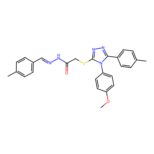 2-{[4-(4-methoxyphenyl)-5-(4-methylphenyl)-4H-1,2,4-triazol-3-yl]sulfanyl}-N'-[(E)-(4-methylphenyl)methylidene]acetohydrazide structure
