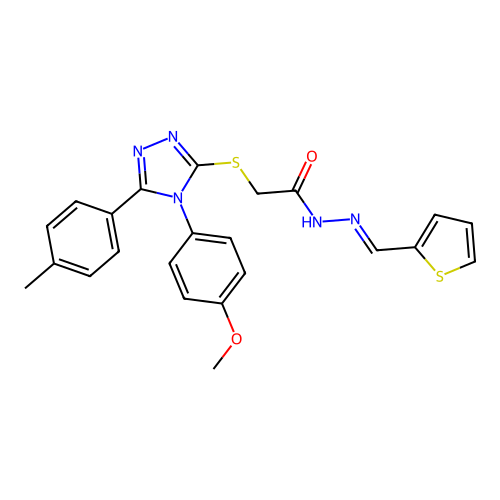 2-{[4-(4-methoxyphenyl)-5-(4-methylphenyl)-4H-1,2,4-triazol-3-yl]sulfanyl}-N'-[(E)-thiophen-2-ylmethylidene]acetohydrazide structure