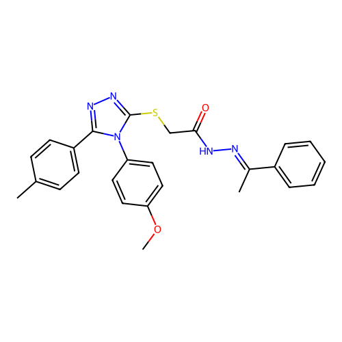 (E)-2-((4-(4-methoxyphenyl)-5-(p-tolyl)-4H-1,2,4-triazol-3-yl)thio)-N'-(1-phenylethylidene)acetohydrazide structure