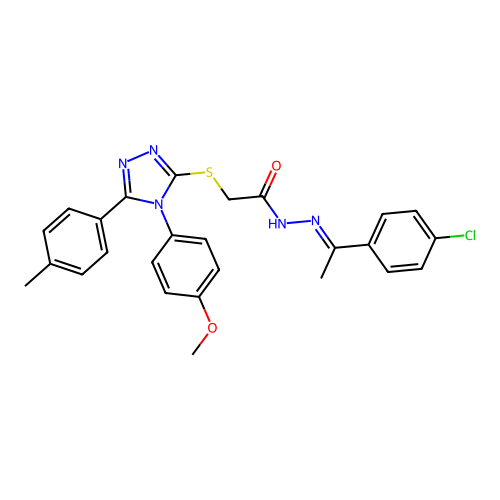 (E)-N'-(1-(4-chlorophenyl)ethylidene)-2-((4-(4-methoxyphenyl)-5-(p-tolyl)-4H-1,2,4-triazol-3-yl)thio)acetohydrazide structure