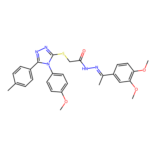 (E)-N'-(1-(3,4-dimethoxyphenyl)ethylidene)-2-((4-(4-methoxyphenyl)-5-(p-tolyl)-4H-1,2,4-triazol-3-yl)thio)acetohydrazide structure