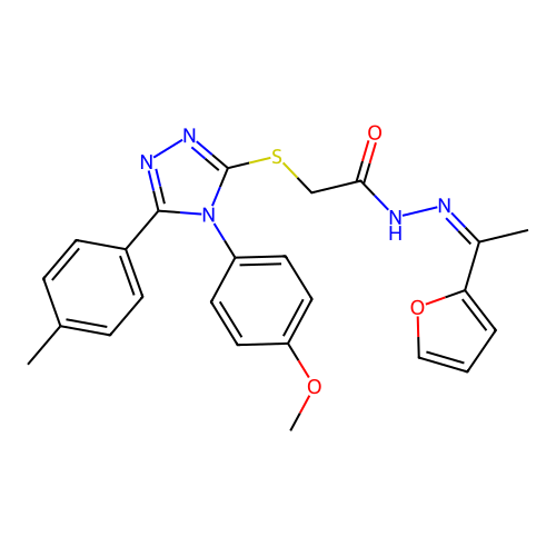 (Z)-N'-(1-(furan-2-yl)ethylidene)-2-((4-(4-methoxyphenyl)-5-(p-tolyl)-4H-1,2,4-triazol-3-yl)thio)acetohydrazide structure
