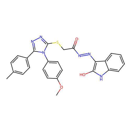 2-{[4-(4-methoxyphenyl)-5-(4-methylphenyl)-4H-1,2,4-triazol-3-yl]sulfanyl}-N'-[(3E)-2-oxo-1,2-dihydro-3H-indol-3-ylidene]acetohydrazide structure