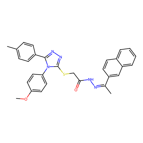 (Z)-2-((4-(4-methoxyphenyl)-5-(p-tolyl)-4H-1,2,4-triazol-3-yl)thio)-N'-(1-(naphthalen-2-yl)ethylidene)acetohydrazide structure