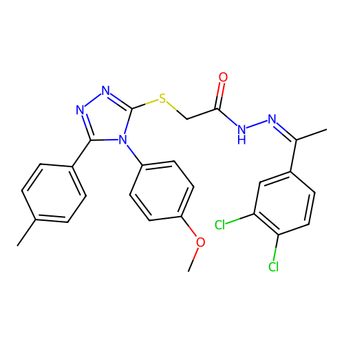 (Z)-N'-(1-(3,4-dichlorophenyl)ethylidene)-2-((4-(4-methoxyphenyl)-5-(p-tolyl)-4H-1,2,4-triazol-3-yl)thio)acetohydrazide structure