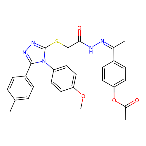 (Z)-4-(1-(2-(2-((4-(4-methoxyphenyl)-5-(p-tolyl)-4H-1,2,4-triazol-3-yl)thio)acetyl)hydrazono)ethyl)phenyl acetate structure