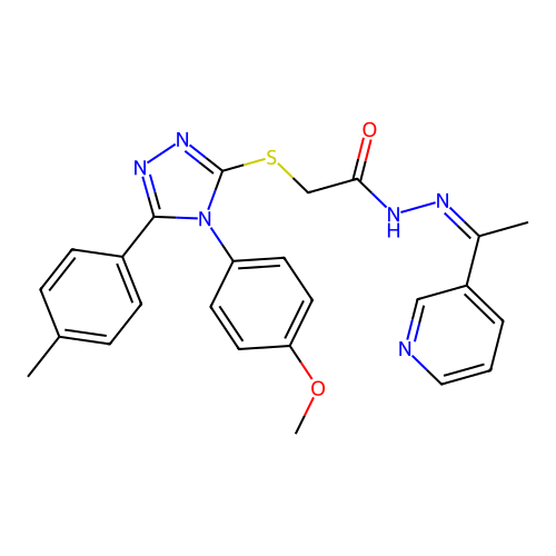 (Z)-2-((4-(4-methoxyphenyl)-5-(p-tolyl)-4H-1,2,4-triazol-3-yl)thio)-N'-(1-(pyridin-3-yl)ethylidene)acetohydrazide structure