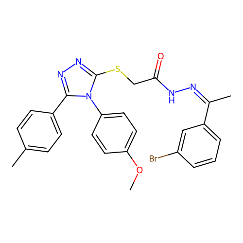 (Z)-N'-(1-(3-bromophenyl)ethylidene)-2-((4-(4-methoxyphenyl)-5-(p-tolyl)-4H-1,2,4-triazol-3-yl)thio)acetohydrazide structure