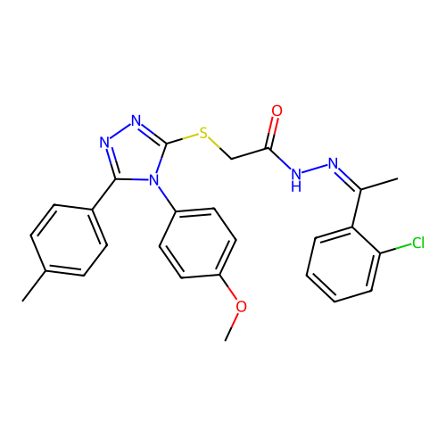(Z)-N'-(1-(2-chlorophenyl)ethylidene)-2-((4-(4-methoxyphenyl)-5-(p-tolyl)-4H-1,2,4-triazol-3-yl)thio)acetohydrazide structure