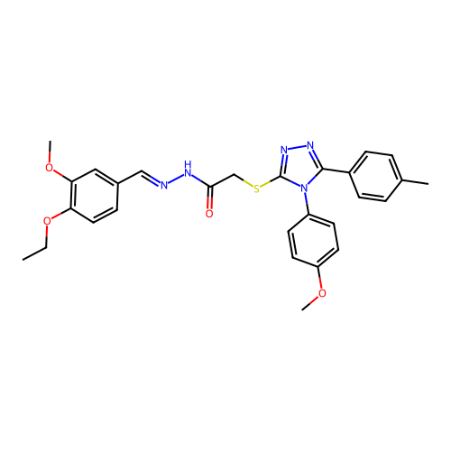 (E)-N'-(4-ethoxy-3-methoxybenzylidene)-2-((4-(4-methoxyphenyl)-5-(p-tolyl)-4H-1,2,4-triazol-3-yl)thio)acetohydrazide structure