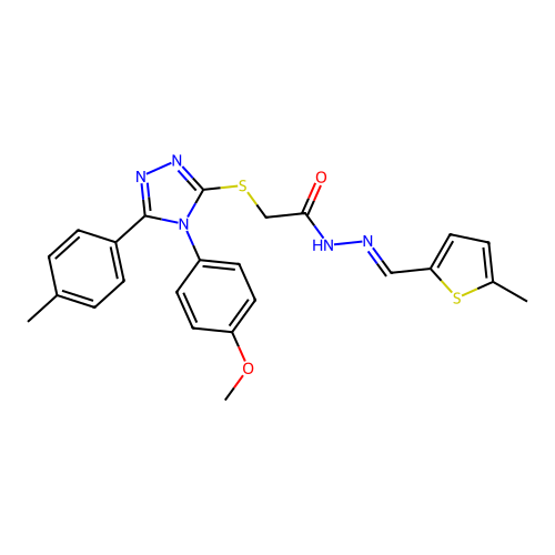 (E)-2-((4-(4-methoxyphenyl)-5-(p-tolyl)-4H-1,2,4-triazol-3-yl)thio)-N'-((5-methylthiophen-2-yl)methylene)acetohydrazide structure