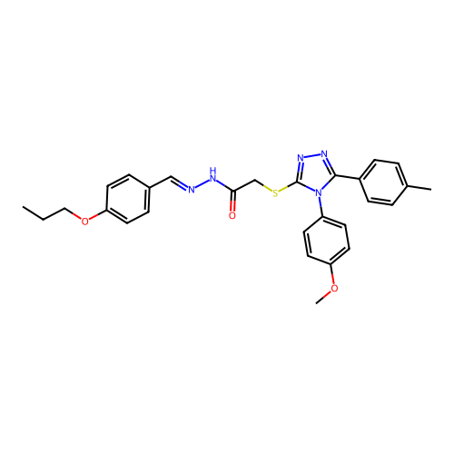 (E)-2-((4-(4-methoxyphenyl)-5-(p-tolyl)-4H-1,2,4-triazol-3-yl)thio)-N'-(4-propoxybenzylidene)acetohydrazide structure