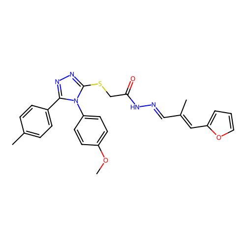 (E)-N'-((E)-3-(furan-2-yl)-2-methylallylidene)-2-((4-(4-methoxyphenyl)-5-(p-tolyl)-4H-1,2,4-triazol-3-yl)thio)acetohydrazide structure