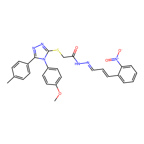 (E)-2-((4-(4-methoxyphenyl)-5-(p-tolyl)-4H-1,2,4-triazol-3-yl)thio)-N'-((E)-3-(2-nitrophenyl)allylidene)acetohydrazide structure