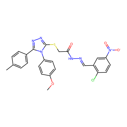 (E)-N'-(2-chloro-5-nitrobenzylidene)-2-((4-(4-methoxyphenyl)-5-(p-tolyl)-4H-1,2,4-triazol-3-yl)thio)acetohydrazide structure