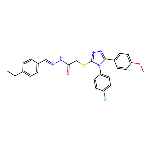 2-{[4-(4-chlorophenyl)-5-(4-methoxyphenyl)-4H-1,2,4-triazol-3-yl]sulfanyl}-N'-[(E)-(4-ethylphenyl)methylidene]acetohydrazide structure