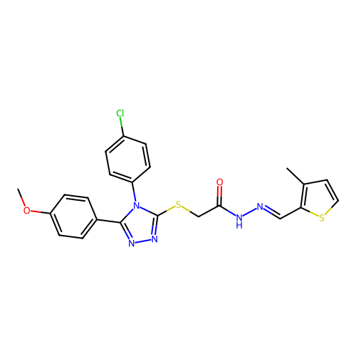 2-{[4-(4-chlorophenyl)-5-(4-methoxyphenyl)-4H-1,2,4-triazol-3-yl]sulfanyl}-N'-[(E)-(3-methylthiophen-2-yl)methylidene]acetohydrazide structure