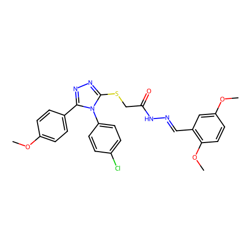 2-{[4-(4-chlorophenyl)-5-(4-methoxyphenyl)-4H-1,2,4-triazol-3-yl]sulfanyl}-N'-[(E)-(2,5-dimethoxyphenyl)methylidene]acetohydrazide structure
