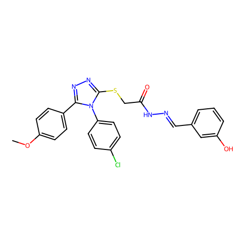 2-{[4-(4-chlorophenyl)-5-(4-methoxyphenyl)-4H-1,2,4-triazol-3-yl]sulfanyl}-N'-[(E)-(3-hydroxyphenyl)methylidene]acetohydrazide structure