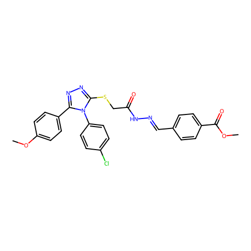 methyl 4-{(E)-[2-({[4-(4-chlorophenyl)-5-(4-methoxyphenyl)-4H-1,2,4-triazol-3-yl]sulfanyl}acetyl)hydrazinylidene]methyl}benzoate structure